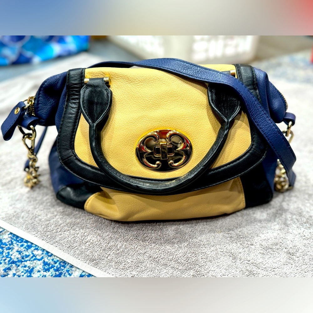 Emma Fox blue/tan/black leather purse